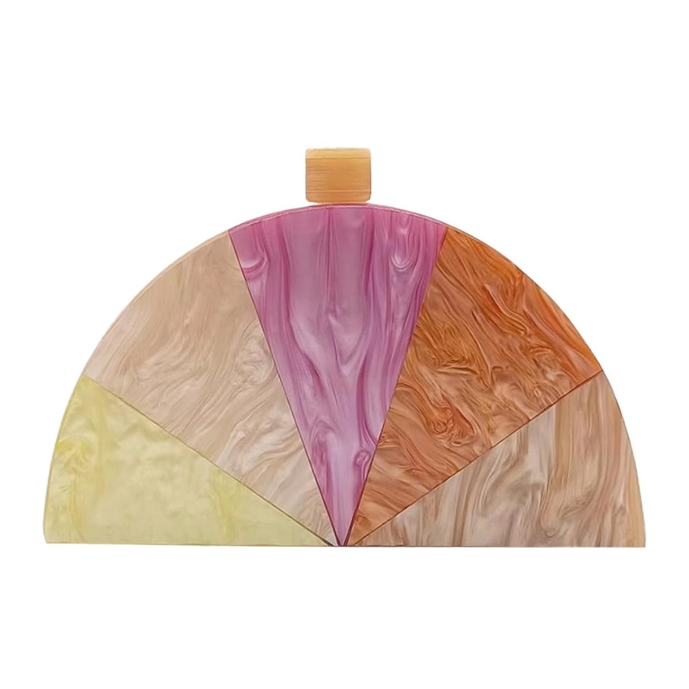 Colorblock Multicolor Resin Reflective Turnlock
Clutch Semicircle Box Purse New